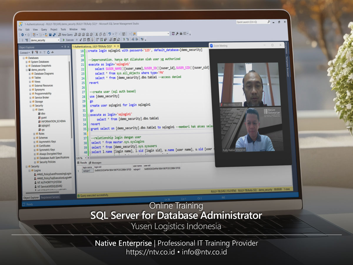 SQL Server for Database Administrator Online Training bersama Yusen Logistics Indonesia