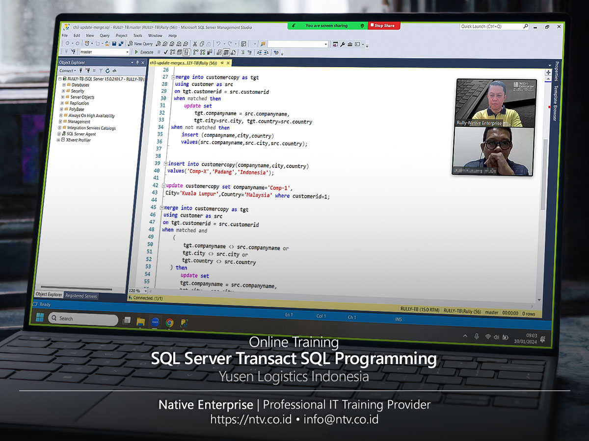 SQL Server Transact SQL Programming Online Training bersama Yusen Logistics Indonesia